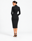 Adeline Stand-Collar Side-Lapel Dress in Black, product view 2