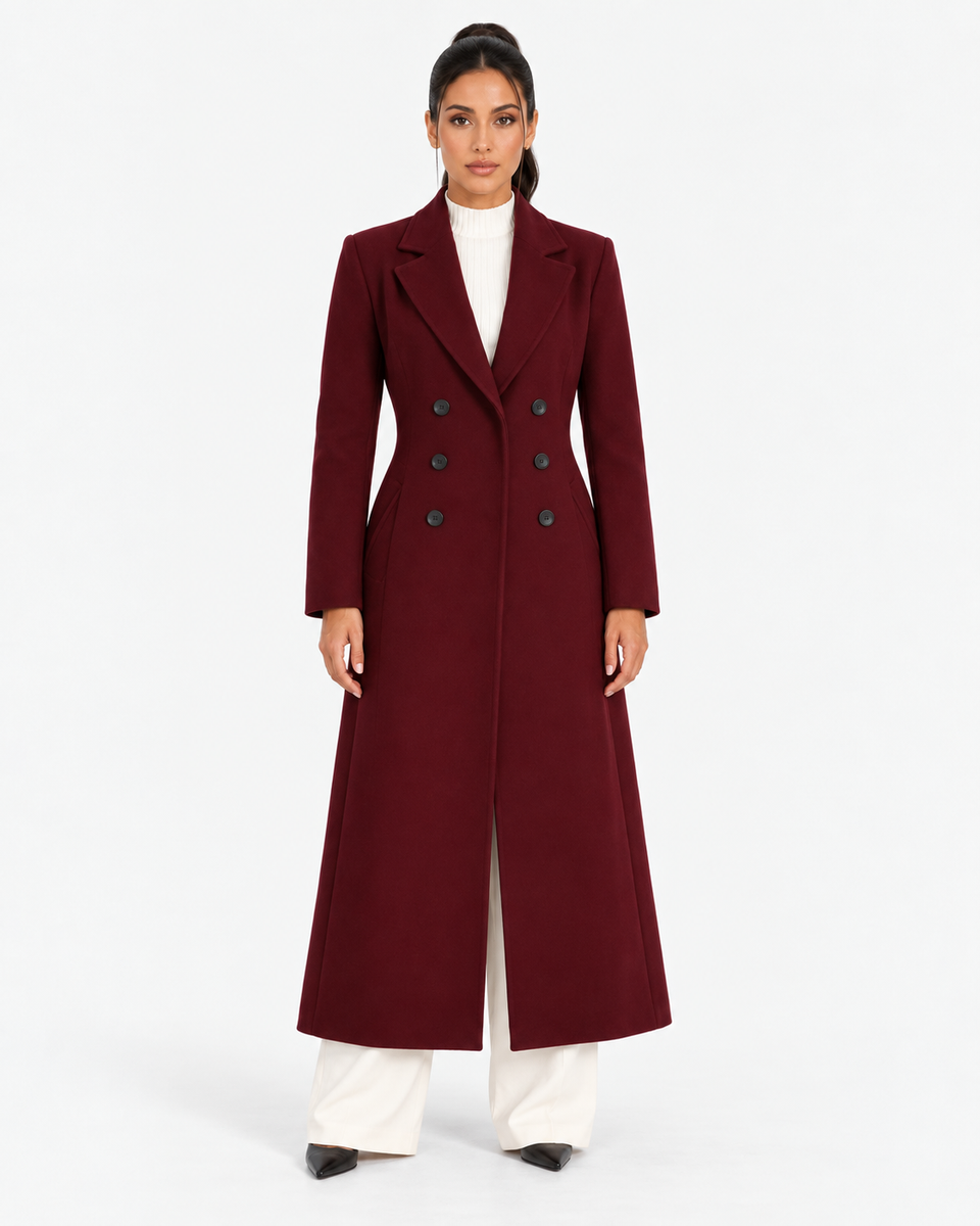 Adele Longline Tailored Coat - Burgundy