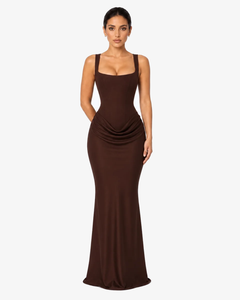 Alessia Corset Draped Maxi Dress - Brown