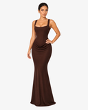 Alessia Corset Draped Maxi Dress - Brown
