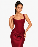 Alessia Corset Draped Maxi Dress - Burgundy