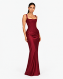 Alessia Corset Draped Maxi Dress - Burgundy