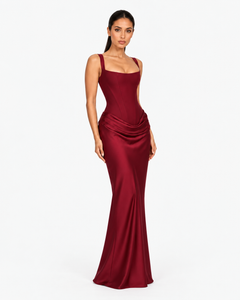 Alessia Corset Draped Maxi Dress - Burgundy