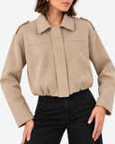 Alice Suede-Look Aviator Jacket - Beige