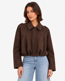 Alice Suede-Look Aviator Jacket - Brown