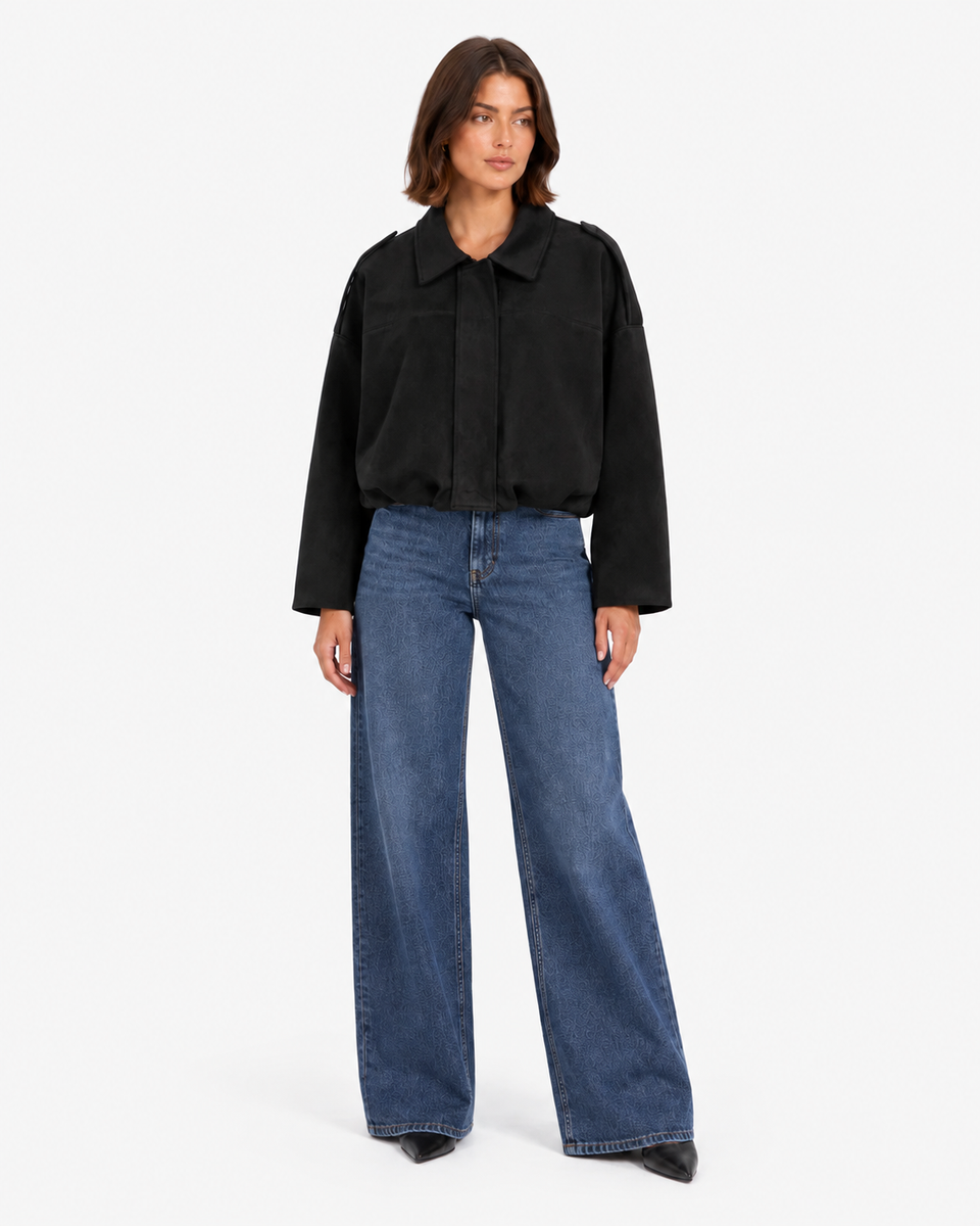 Alice Suede-Look Aviator Jacket - Black