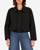 Alice Suede-Look Aviator Jacket - Black
