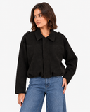 Alice Suede-Look Aviator Jacket - Black