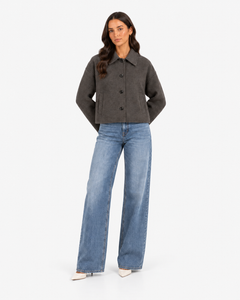 Alix Buttoned Cropped Wool Coat - Grey