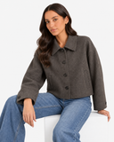 Alix Buttoned Cropped Wool Coat - Grey