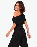 Amara Draped Asymmetric Top - Black