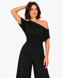 Amara Draped Asymmetric Top - Black