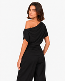 Amara Draped Asymmetric Top in Black, product view 2