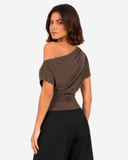 Amara Draped Asymmetric Top - Brown