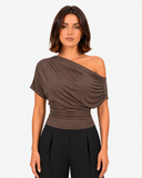 Amara Draped Asymmetric Top - Brown