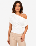 Amara Draped Asymmetric Top - White