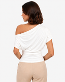 Amara Draped Asymmetric Top - White