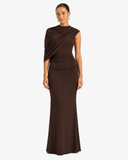 Amelie Draped Asymmetric Maxi Dress - Brown