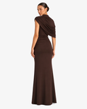 Amelie Draped Asymmetric Maxi Dress - Brown