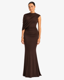 Amelie Draped Asymmetric Maxi Dress - Brown