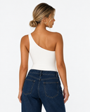 Arielle Asymmetric One Shoulder Bodysuit in White, product view 2