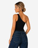 Arielle Asymmetric One Shoulder Bodysuit - Black