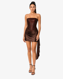 Aurelia Crystal Corset Mini Dress - Brown