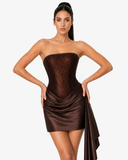 Aurelia Crystal Corset Mini Dress - Brown