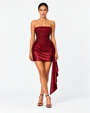 Aurelia Crystal Corset Mini Dress - Burgundy
