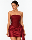 Aurelia Crystal Corset Mini Dress - Burgundy