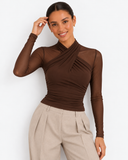 Aurore Draped Mesh Top - Brown