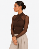 Aurore Draped Mesh Top - Brown
