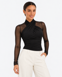 Aurore Draped Mesh Top - Black