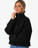 Beatrice Statement-Collar Cropped Coat - Black