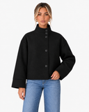 Beatrice Statement-Collar Cropped Coat - Black