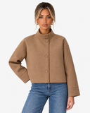 Beatrice Statement-Collar Cropped Coat - Brown