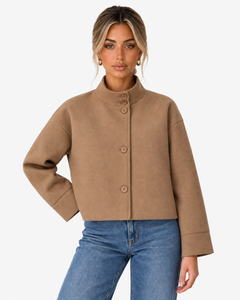 Beatrice Statement-Collar Cropped Coat - Brown
