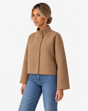 Beatrice Statement-Collar Cropped Coat - Brown