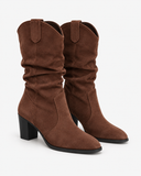 Bianca brown boots, pair viewed at an angle.