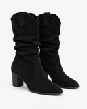 Bianca black boots, pair viewed at an angle.