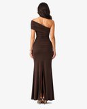 Camille Ruched Off Shoulder Maxi Dress - Brown