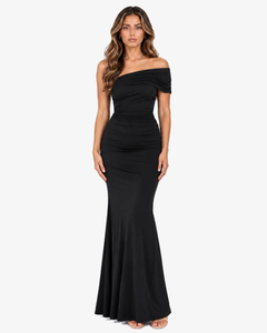 Camille Ruched Off Shoulder Maxi Dress - Black