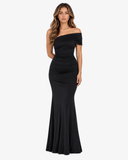 Camille Ruched Off Shoulder Maxi Dress - Black