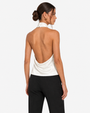 Celine Satin-Look High Neck Halter Top - White