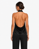 Celine Satin-Look High Neck Halter Top in Black, product view 2