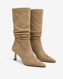 Celestine apricot boots, pair viewed at an angle.