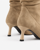 Celestine apricot boots, rear close-up showing the heels.