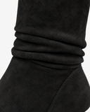 Celestine black boots, close-up of the ankle and gathered shaft.