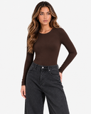 Clara Long Sleeve Bodysuit in Dark Brown, product view 1