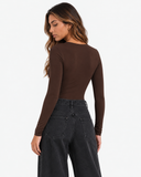 Clara Long Sleeve Bodysuit in Dark Brown, product view 2